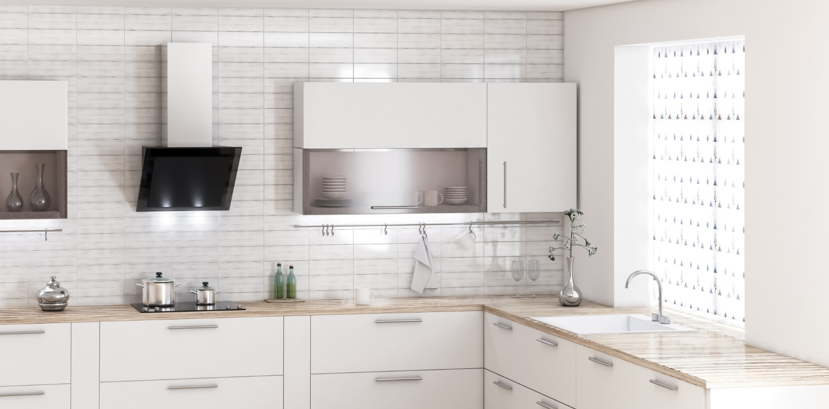 Modern kitchen with sleek finishes using stylish Kitchen Vinyl Wraps in Dubai.